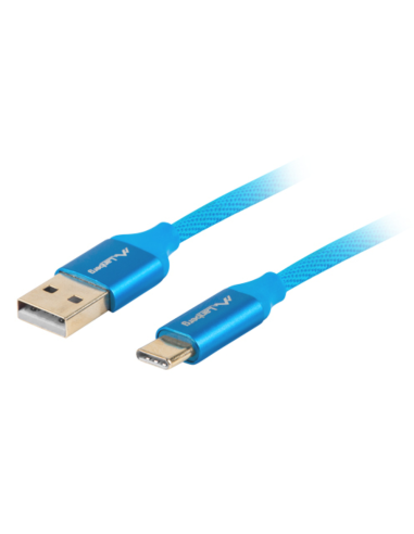 CABLE USB LANBERG 2.0 MACHO/USB C MACHO QUICK CHARGE 3.0 1M AZUL