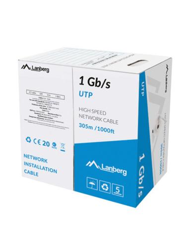 BOBINA CABLE RED LANBERG UTP RJ45 1GB/S SOLIDO CCA AWG23 305M GRIS