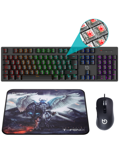 PACK HIDITEC TECLADO GAMING GK400+RATON BLITZ + ALFOMBRILLA T-FENIX M