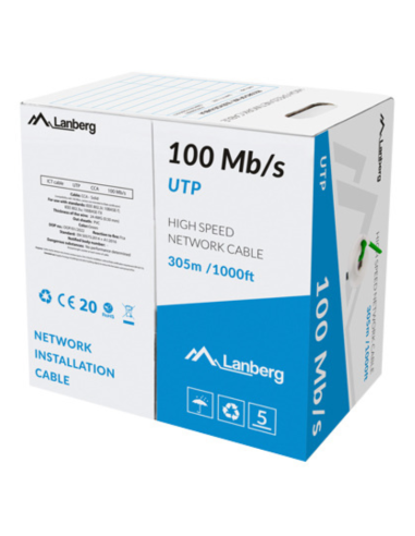 BOBINA CABLE RED LANBERG UTP RJ45 100 MB/S SOLIDO CCA AWG24 305M VERDE