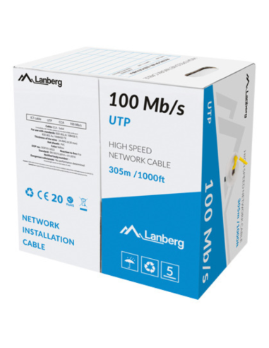 BOBINA CABLE RED LANBERG UTP RJ45 100 MB/S SOLIDO CCA AWG24 305M AMARILLO