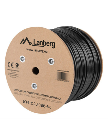 BOBINA CAT.6 LANBERG OUTDOOR FTP RJ45 SOLIDO COBRE FLUKE TESTED AWG24 305M NEGRO