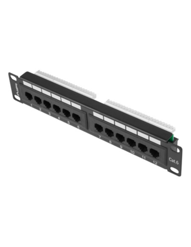 PATCH PANEL LANBERG 12 PUERTOS 1U 10" CAT.6 NEGRO