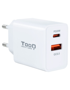 CARGADOR PARED TOOQ USB-C/PD 20W, USB-A/QC 18W BLANCO