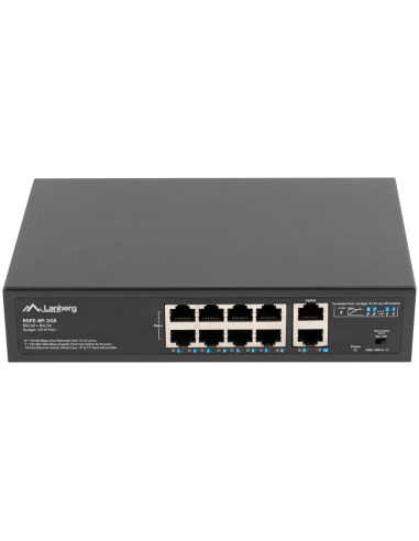 SWITCH LANBERG 10 PTOS 100MB 8xPOE+/2x GBIT ETHER 120W RACK 10"/19"