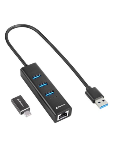 HUB USB SHARKOON 3X3.2 GEN 1 + RJ45 ALUMINIO NEGRO