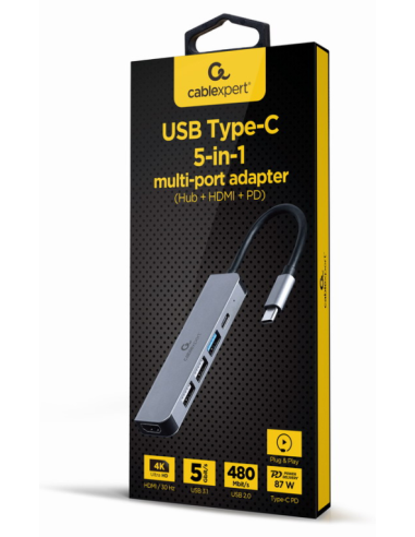 ADAPTADOR MULTIPUERTO USB TIPO C 5 EN 1 HUB HDMI PD