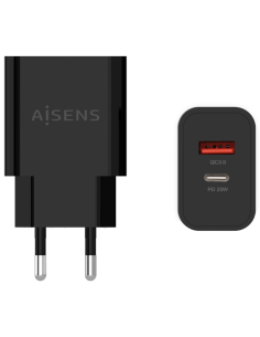 CARGADOR AISENS 20W 1xUSB-C PD3.0 1xUSB-A QC3.0 NEGRO