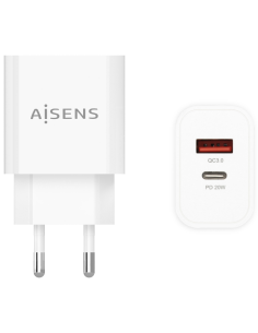 CARGADOR AISENS 20W 1xUSB-C PD3.0 1xUSB-A QC3.0 BLANCO