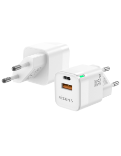CARGADOR GAN AISENS 30W 1XUSB-C PD3.0 QC4.0 1XUSB-A QC3.0 BLANCO
