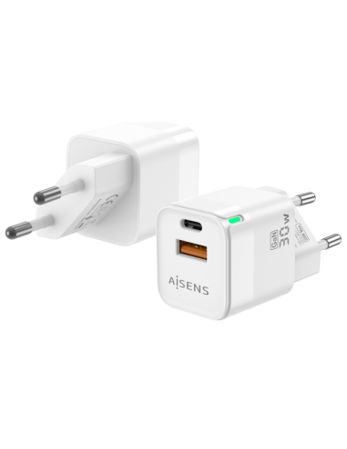CARGADOR GAN AISENS 30W 1XUSB-C PD3.0 QC4.0 1XUSB-A QC3.0 BLANCO