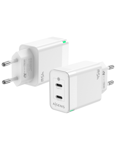 CARGADOR GAN AISENS 45W 2XUSB-C PD3.0 QC4.0 BLANCO