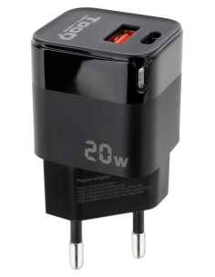 CARGADOR DE PARED TOOQ USB-C/PD + USB-A/QC 20W NEGRO
