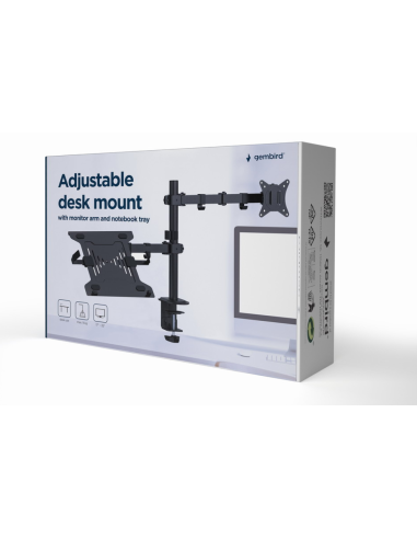 SOPORTE DE MESA GEMBIRD AJUST CON BRAZO PARA MONITOR Y BANDEJA PARA PORTATIL