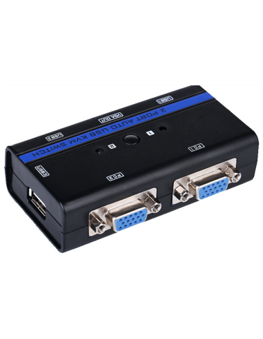 CONMUTADOR KVM AISENS VGA USB 1U-2PC+CABLE NEGRO
