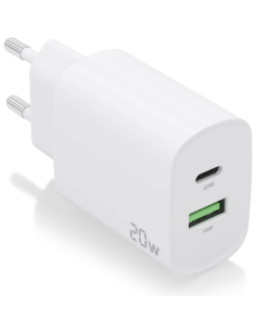 CARGADOR AISENS 20W 1XUSB-C PD3.0 1XUSB-A QC3.0 BLANCO