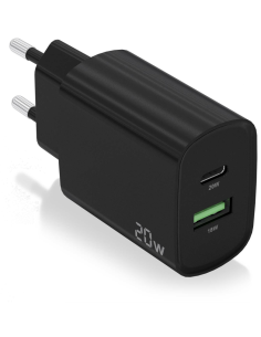 CARGADOR AISENS 20W 1XUSB-C PD3.0 1XUSB-A QC3.0 NEGRO