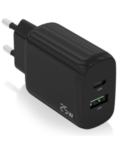 CARGADOR AISENS 25W 1XUSB-C PD3.0 1XUSB-A QC3.0 NEGRO