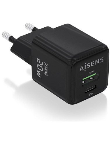 CARGADOR GAN AISENS 20W 1XUSB-C PD3.0 QC4.0 1XUSB-A QC3.0 NEGRO