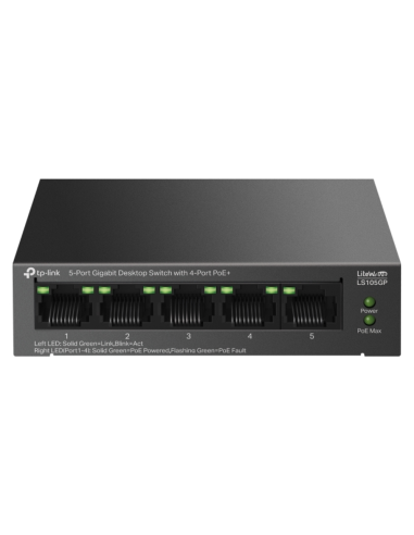 SWITCH TP-LINK LS105GP 5 PUERTOS GIGA CON 4 PUERTOS POE+