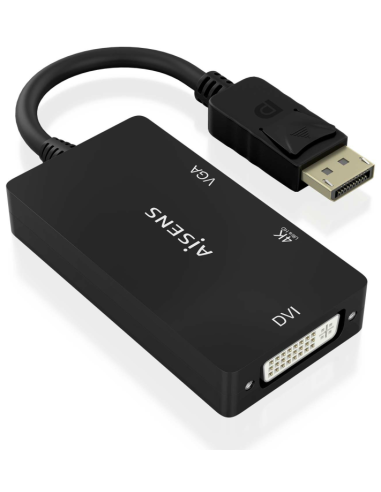 CABLE CONVERSOR AISENS DISPLAYPORT V1.2 A VGA/DVI/HDMI 4K NEGRO 15CM