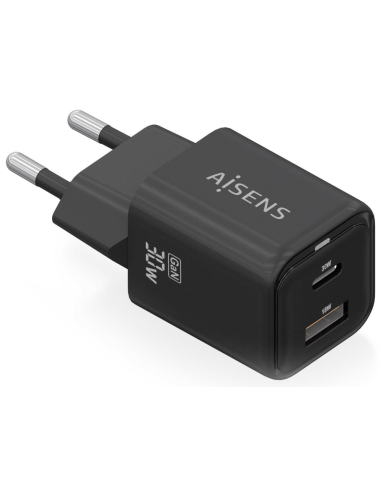 CARGADOR AISENS GAN 30W 1XUSB-C PD3.0 QC4.0 1XUSB-A QC3.0 NEGRO