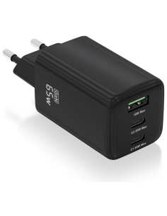 CARGADOR AISENS GAN 65W 2XUSB-C PD3.0 QC4.0 1XUSB-A QC3.0 NEGRO