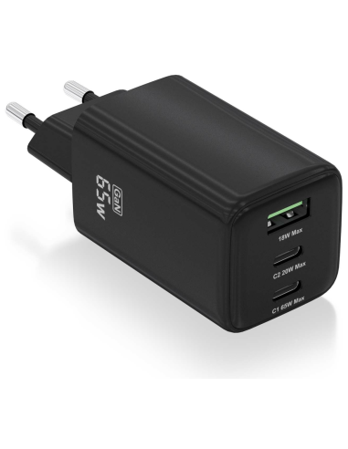 CARGADOR AISENS GAN 65W 2XUSB-C PD3.0 QC4.0 1XUSB-A QC3.0 NEGRO