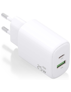 CARGADOR AISENS GAN 25W, 1XUSB-C PD3.0, 1XUSB-A QC3.0, BLANCO