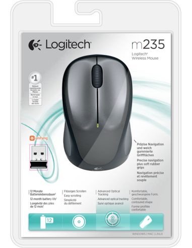 RATON LOGITECH INALAMBRICO M235 NEGRO GRIS USBINAL 910-002201