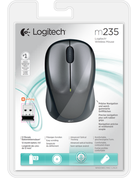 RATON LOGITECH INALAMBRICO M235 NEGRO GRIS USBINAL 910-002201