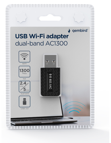 ADAPTADOR GEMBIRD WI-FI USB AC1300 DE BANDA DUAL COMPACTO