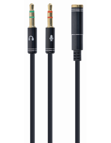 CABLE ADAPTADOR GEMBIRD-HEMBRA 4PINES 3,5MM A 2 STEREO 3,5MM NEGRO, C.METALIC