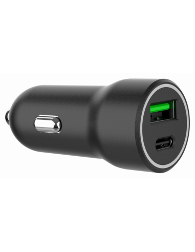 CARGADOR RAPIDO PARA COCHE GEMBIRD CON 2 PUERTOS USB, TIPO C PD, 20 W, NEGRO