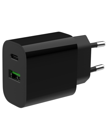 CARGADOR RAPIDO USB GEMBIRD DE 2 PUERTOS Y 20 W, NEGRO