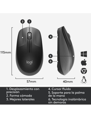 RATON LOGITECH INALAMBRICO M190 USB GRIS MARENGO 910-005905