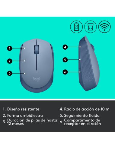 RATON LOGITECH INALAMBRICO M171 USB GRIS-AZULADO 910-006866