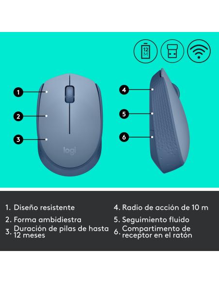 RATON LOGITECH INALAMBRICO M171 USB GRIS-AZULADO 910-006866