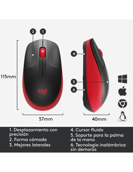 RATON LOGITECH INALAMBRICO M190 USB ROJO 910-005908