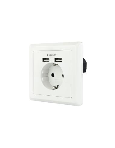 BASE ENCHUFE PARED TIPO SCHUKO CON 2 TOMAS USB MAX 2.4A BLANCA NANOCAB 10.35.0010