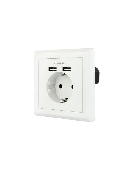 BASE ENCHUFE PARED TIPO SCHUKO CON 2 TOMAS USB MAX 2.4A BLANCA NANOCAB 10.35.0010
