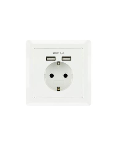 BASE ENCHUFE PARED TIPO SCHUKO CON 2 TOMAS USB MAX 2.4A BLANCA NANOCAB 10.35.0010