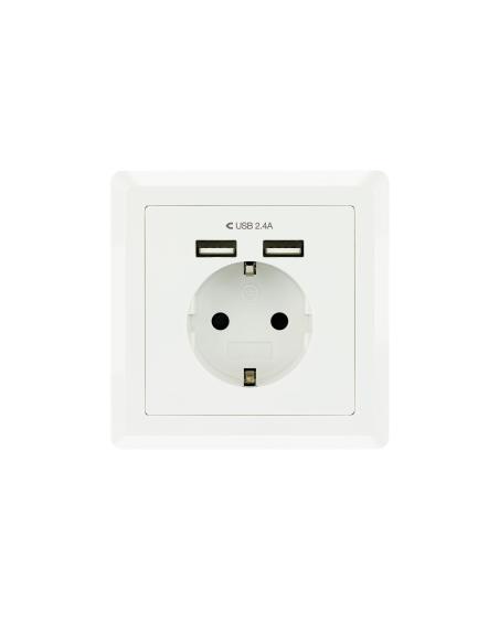 BASE ENCHUFE PARED TIPO SCHUKO CON 2 TOMAS USB MAX 2.4A BLANCA NANOCAB 10.35.0010