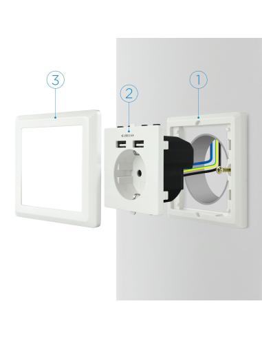 BASE ENCHUFE PARED TIPO SCHUKO CON 2 TOMAS USB MAX 2.4A BLANCA NANOCAB 10.35.0010