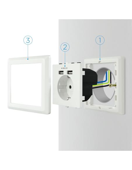 BASE ENCHUFE PARED TIPO SCHUKO CON 2 TOMAS USB MAX 2.4A BLANCA NANOCAB 10.35.0010