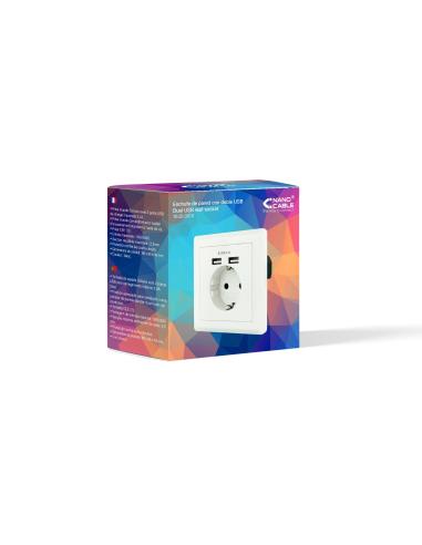 BASE ENCHUFE PARED TIPO SCHUKO CON 2 TOMAS USB MAX 2.4A BLANCA NANOCAB 10.35.0010