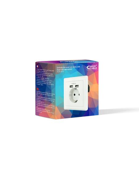 BASE ENCHUFE PARED TIPO SCHUKO CON 2 TOMAS USB MAX 2.4A BLANCA NANOCAB 10.35.0010