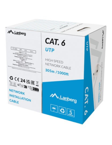 BOBINA CABLE DE RED LANBERG UTP RJ45 CAT.6 SOLIDO CCA 305M GRIS FLUKE PASSED CF