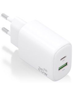 CARGADOR AISENS GAN 20W, 1XUSB-C PD3.0, 1XUSB-A QC3.0, BLANCO