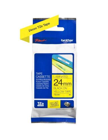 CINTA BROTHER P-TOUCH LAMINADA NEGRO SOBRE AMARILLO 24mm 8M (TZe-651)